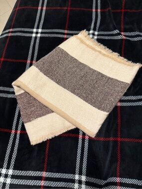 Cream, Pink, and Purple Striped Women's Blanket Scarf